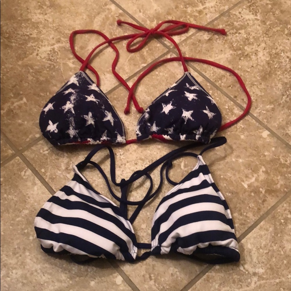 Two bikini tops